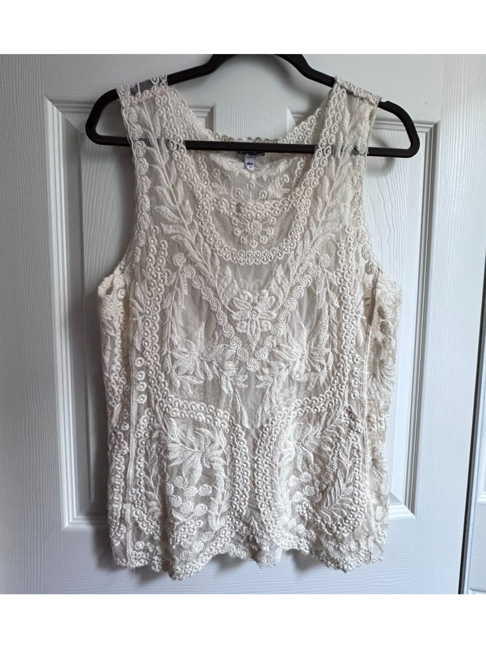 Express Womens Small Sheer Cream Ivory Embroidered Lace Tank Top Boho Baroque